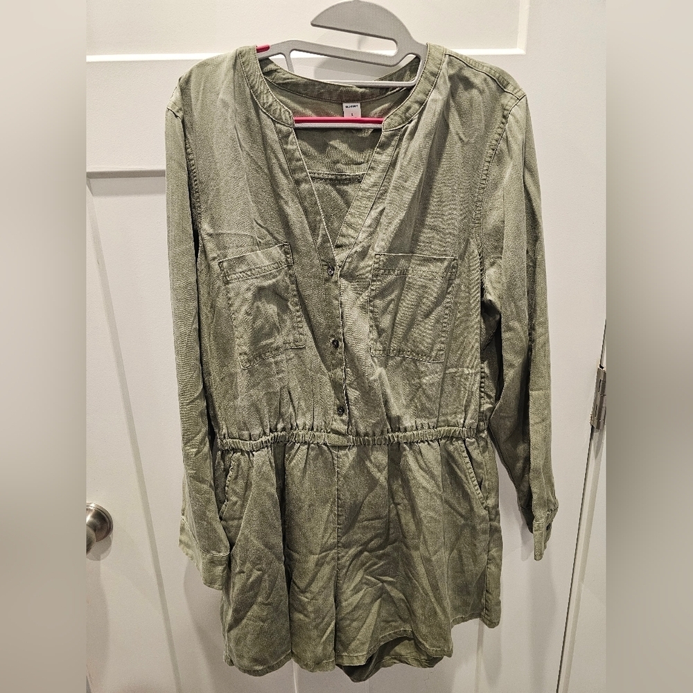 Old Navy Olive Green Tencel Lyocell Utility Romper Size Large